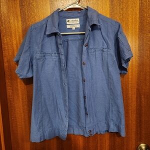 Vintage Blue Columbia Short Sleeve Button Down Shirt - Women's Small